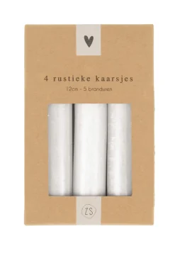 ZUSSS Kaarsen*4 rustieke kaarsjes 12cm wit