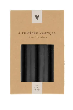 ZUSSS Kaarsen*4 rustieke kaarsjes 12cm zwart