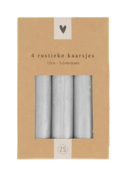 ZUSSS Kaarsen*4 rustieke kaarsjes 12cm lichtgrijs