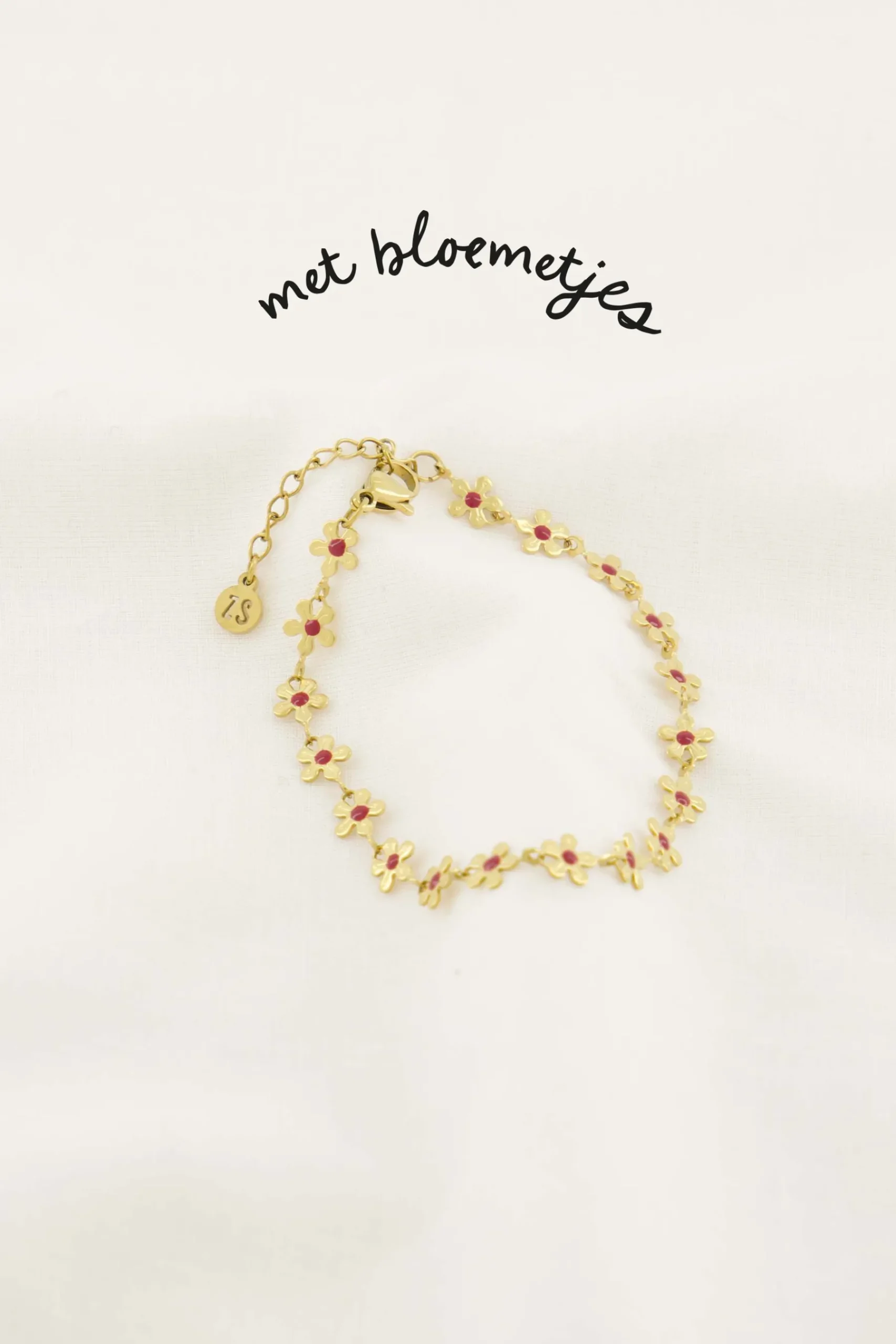 ZUSSS Armbandjes*armband met bloemen roze rood rozerood