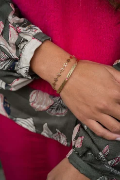 ZUSSS Armbandjes*armband met bloemen roze rood rozerood