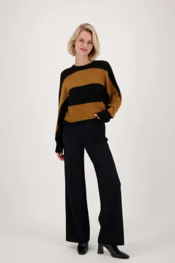 ZUSSS Truien*batwin trui met streep camel/zwart zwart/camel