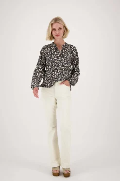 ZUSSS Tops*blouse blaadjes print zwart