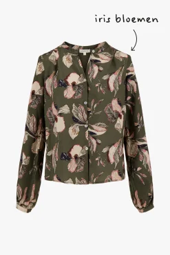 ZUSSS Tops*blouse met iris bloemen print donkergroen