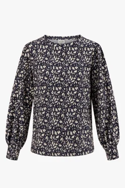 ZUSSS Tops*boothals top met blaadjesprint donkerblauw