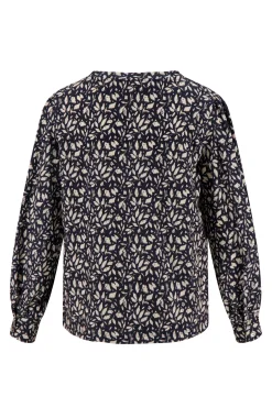 ZUSSS Tops*boothals top met blaadjesprint donkerblauw