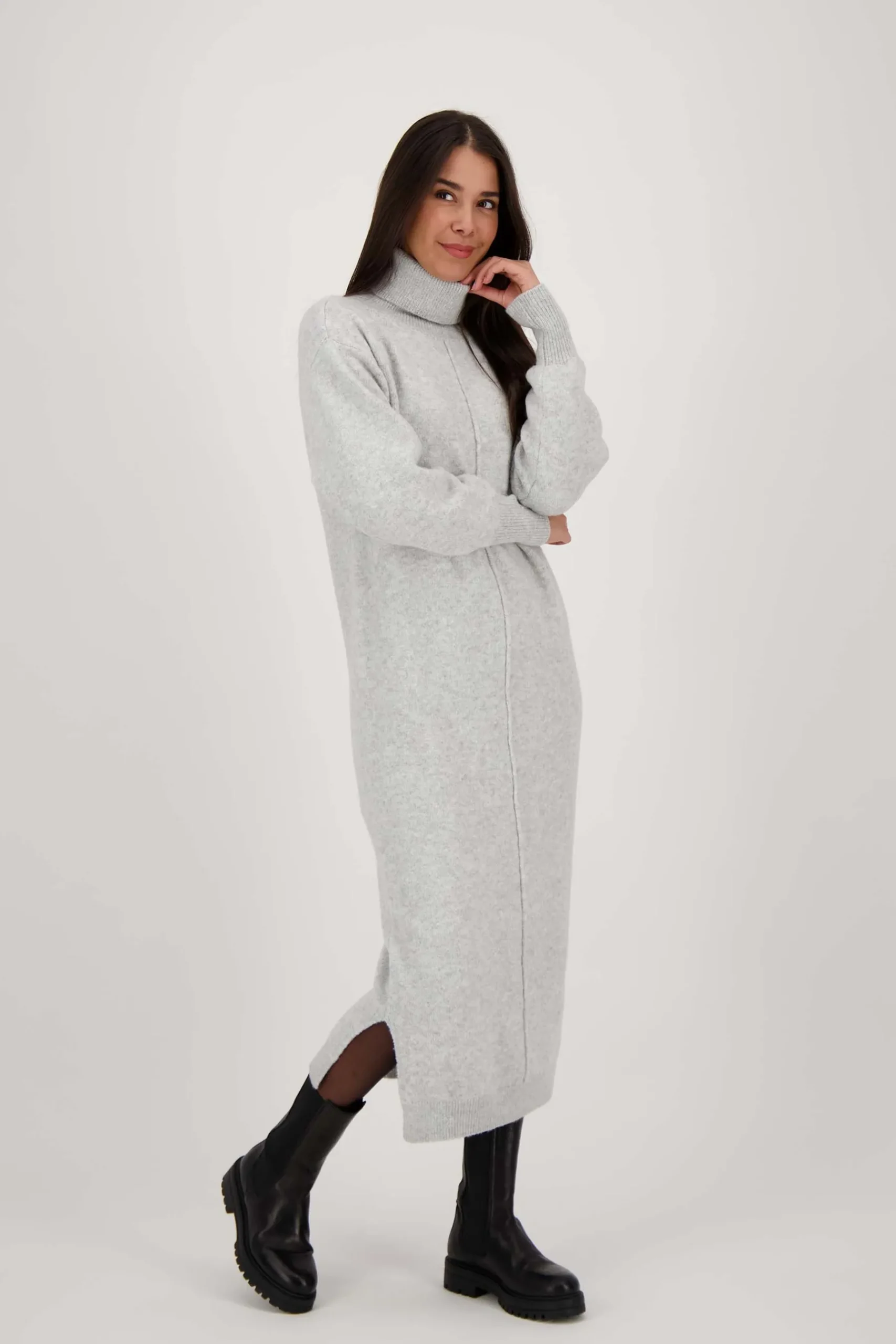 ZUSSS Jurkjes & Rokken*brei jurk met wijde mouwen lichtgrijs