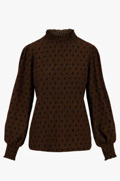 ZUSSS Tops*col met blockprint zwart/camel