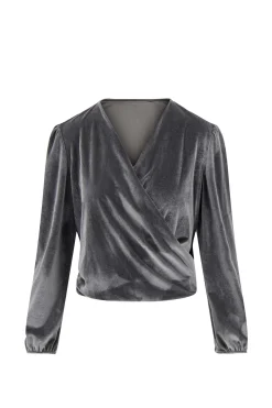 ZUSSS Tops*fluwelen wikkeltop antracietgrijs