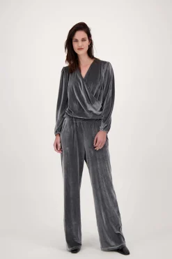 ZUSSS Tops*fluwelen wikkeltop antracietgrijs