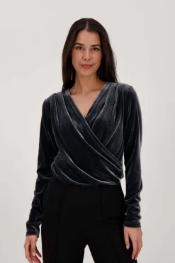 ZUSSS Tops*fluwelen wikkeltop antracietgrijs