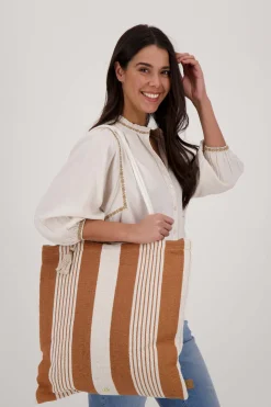 ZUSSS Schoudertassen & Handtassen*gestreepte tas camel/ecru