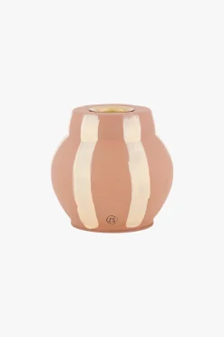 ZUSSS Kaarsen|Kaarsenhouders*glazen kandelaar met strepen zand/poederroze