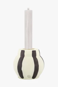 ZUSSS Kaarsen|Kaarsenhouders*glazen kandelaar met strepen zand/antraciet