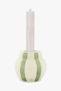 ZUSSS Kaarsen|Kaarsenhouders*glazen kandelaar met strepen zand/saliegroen