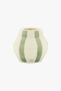 ZUSSS Kaarsen|Kaarsenhouders*glazen kandelaar met strepen zand/saliegroen