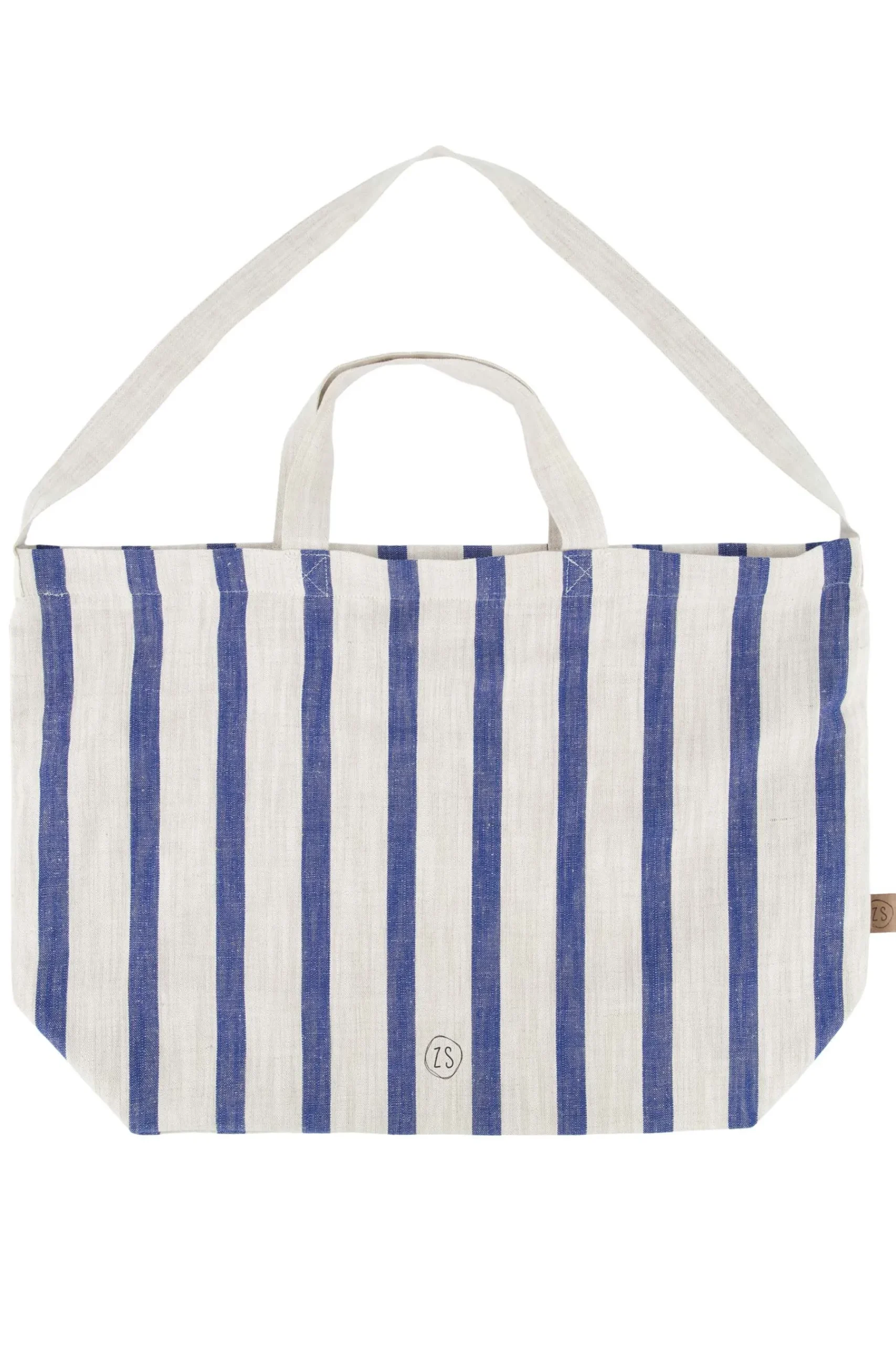 ZUSSS Schoudertassen & Handtassen*grote boodschappentas gestreept peper en zout/kobaltblauw kobaltblauwgestreept