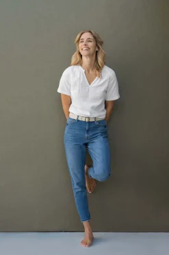 ZUSSS Broeken & Jeans*high waist jeans midden blauw middenblauw