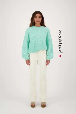 ZUSSS Truien*kabel trui met ballonmouw mint
