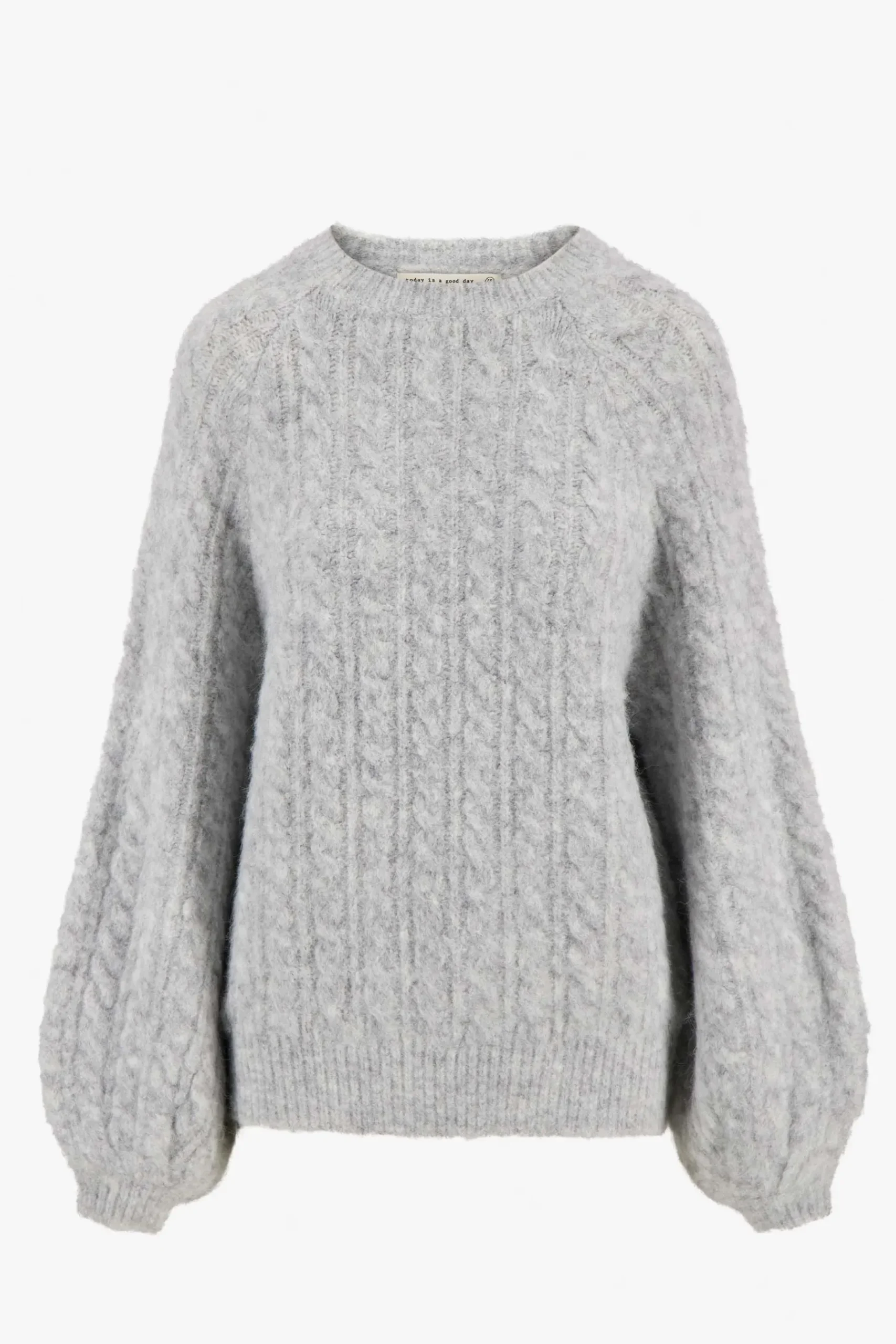 ZUSSS Truien*kabel trui met ballonmouw lichtgrijs