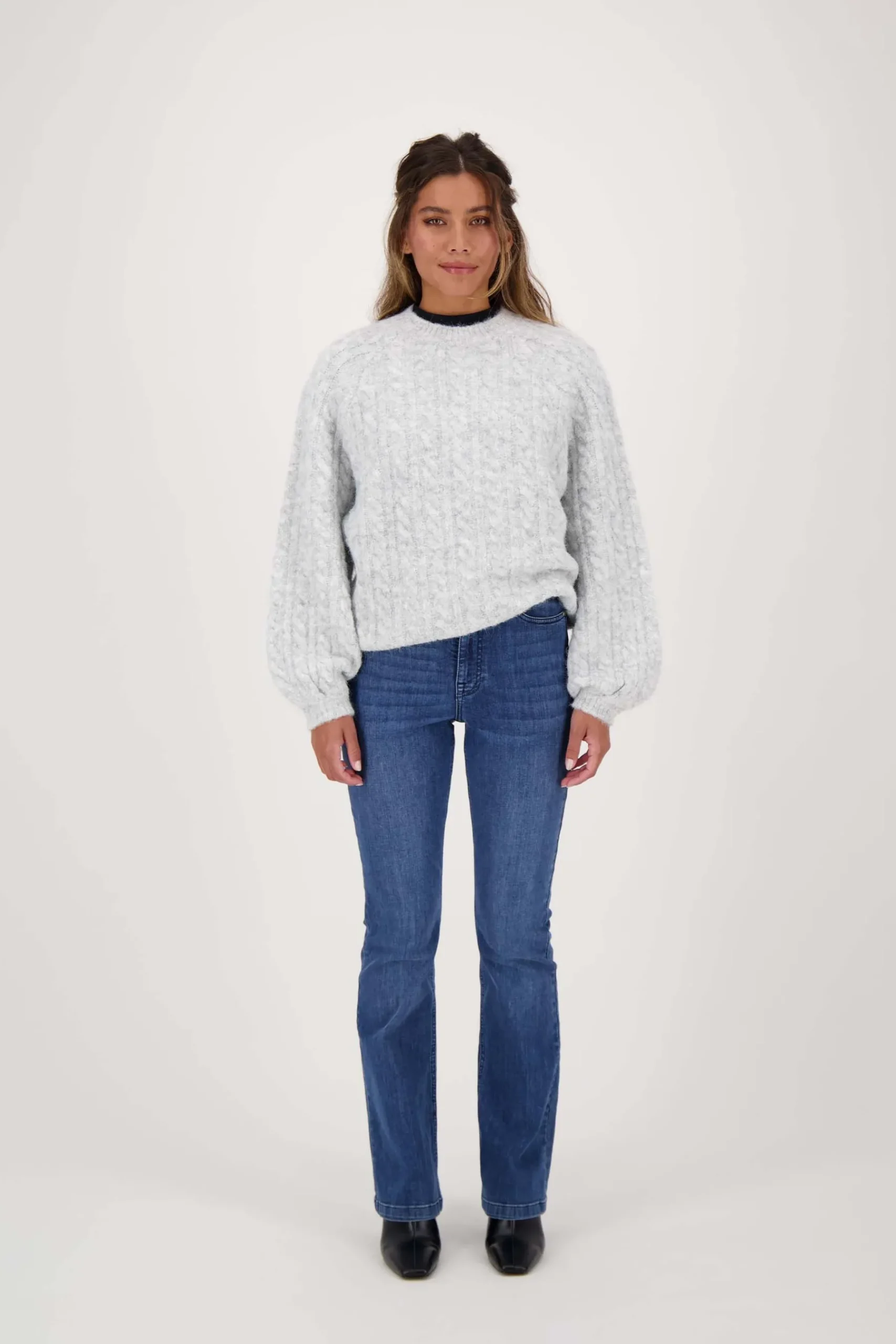 ZUSSS Truien*kabel trui met ballonmouw lichtgrijs