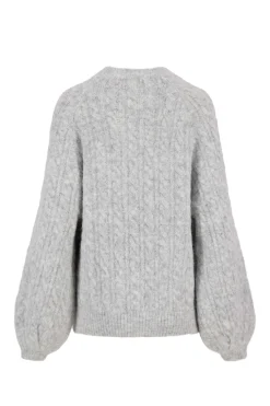 ZUSSS Truien*kabel trui met ballonmouw lichtgrijs