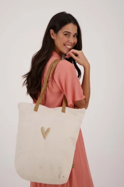 ZUSSS Schoudertassen & Handtassen*katoenen boodschappentas hartje zand