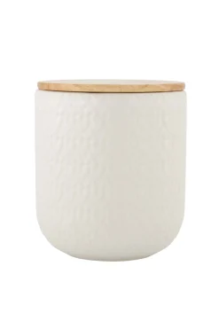 ZUSSS Keukenaccessoires*keramieken bewaarpot met houten deksel hartjes 12cm wit