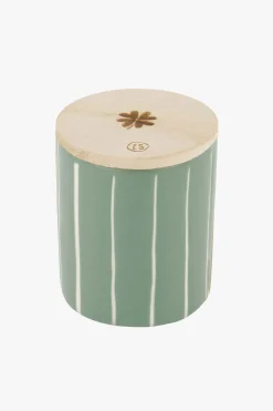 ZUSSS Geurkaarsen*keramieken geurkaars met houten deksel klavertje salie saligroen