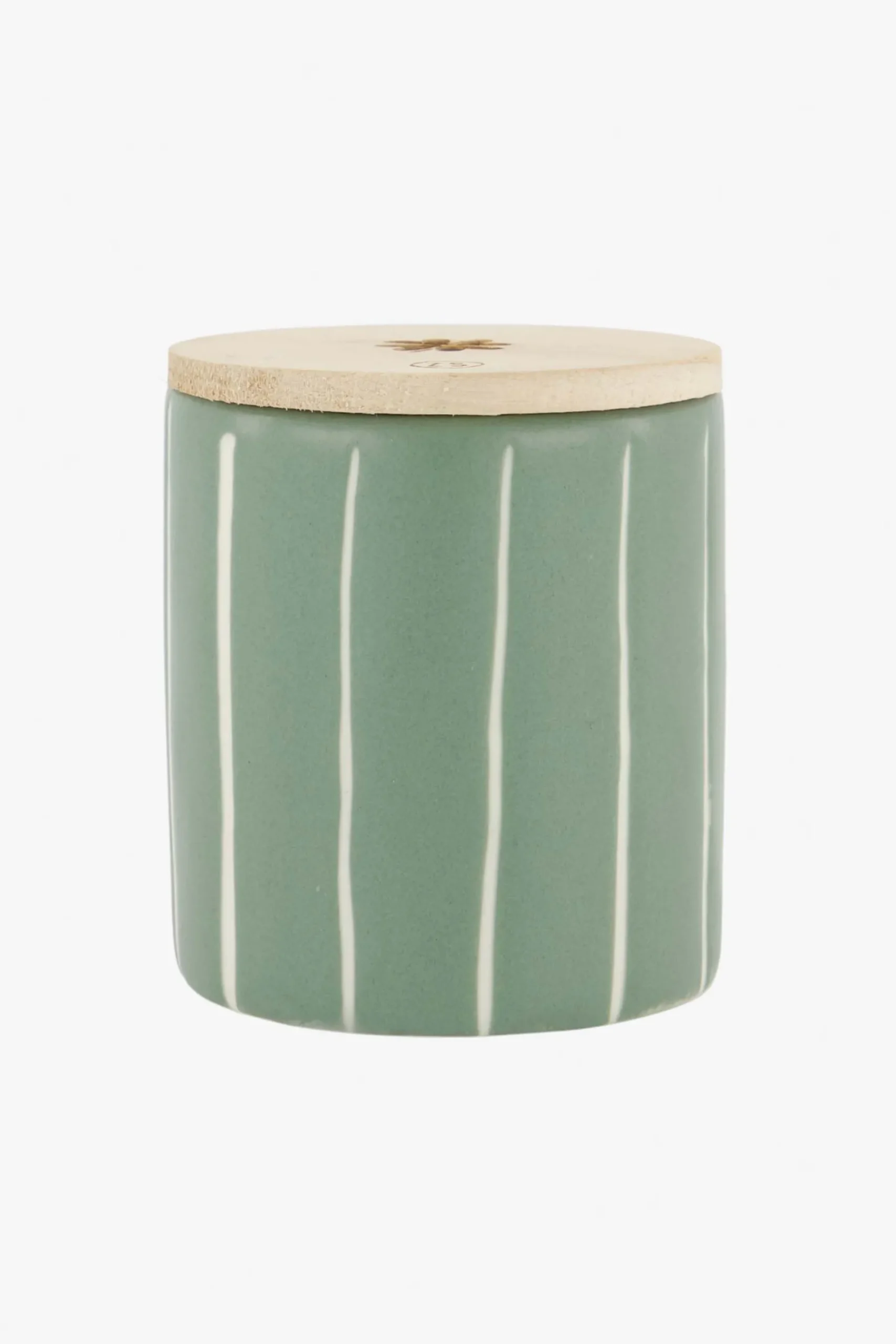 ZUSSS Geurkaarsen*keramieken geurkaars met houten deksel klavertje salie saligroen