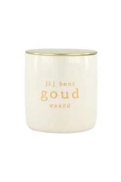 ZUSSS Geurkaarsen*keramieken geurkaars jij bent goud waard M wit