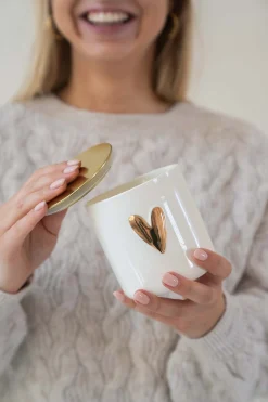 ZUSSS Geurkaarsen*keramieken geurkaars linnen hartje wit goud