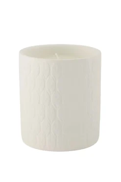 ZUSSS Geurkaarsen*keramieken geurkaars met deksel bloem structuur veertjes wit