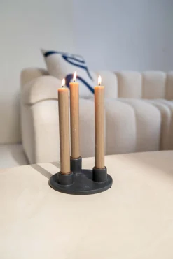 ZUSSS Kaarsen|Kaarsenhouders*keramieken kandelaar voor 3 dinerkaarsen rond antracietgrijs