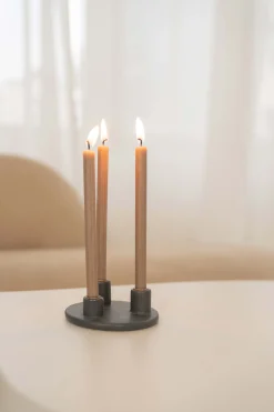 ZUSSS Kaarsen|Kaarsenhouders*keramieken kandelaar voor 3 smalle kaarsjes antracietgrijs