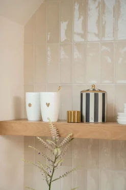 ZUSSS Opbergers & Manden*keramieken voorraadpot strepen L zand antraciet zand/antraciet