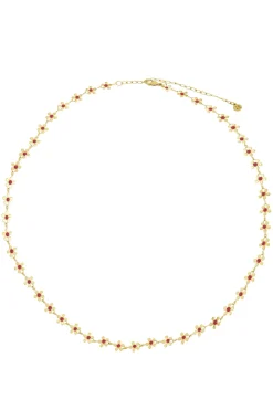 ZUSSS Kettingen*ketting met bloemen roze rood rozerood