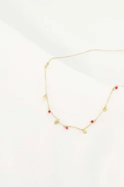 ZUSSS Kettingen*ketting met klavertjes roze rood rozerood