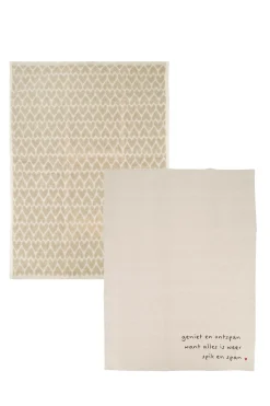 ZUSSS Keukentextiel*keukenset hartjes geniet en ontspan beige