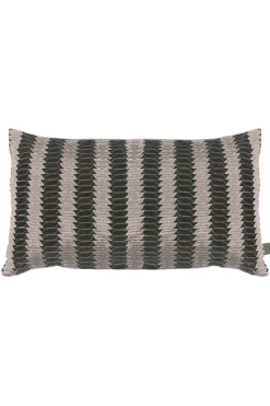 ZUSSS Kussens*kussen grafisch patroon borduur 50x30cm groengrijs/champagne