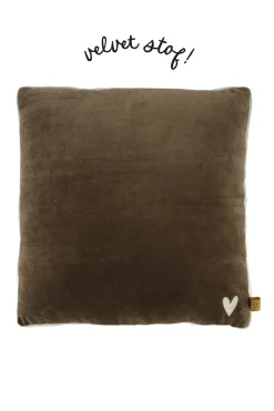 ZUSSS Kussens*kussen velvet met brede rand 45x45cm antracietgrijs/zand zand/antraciet