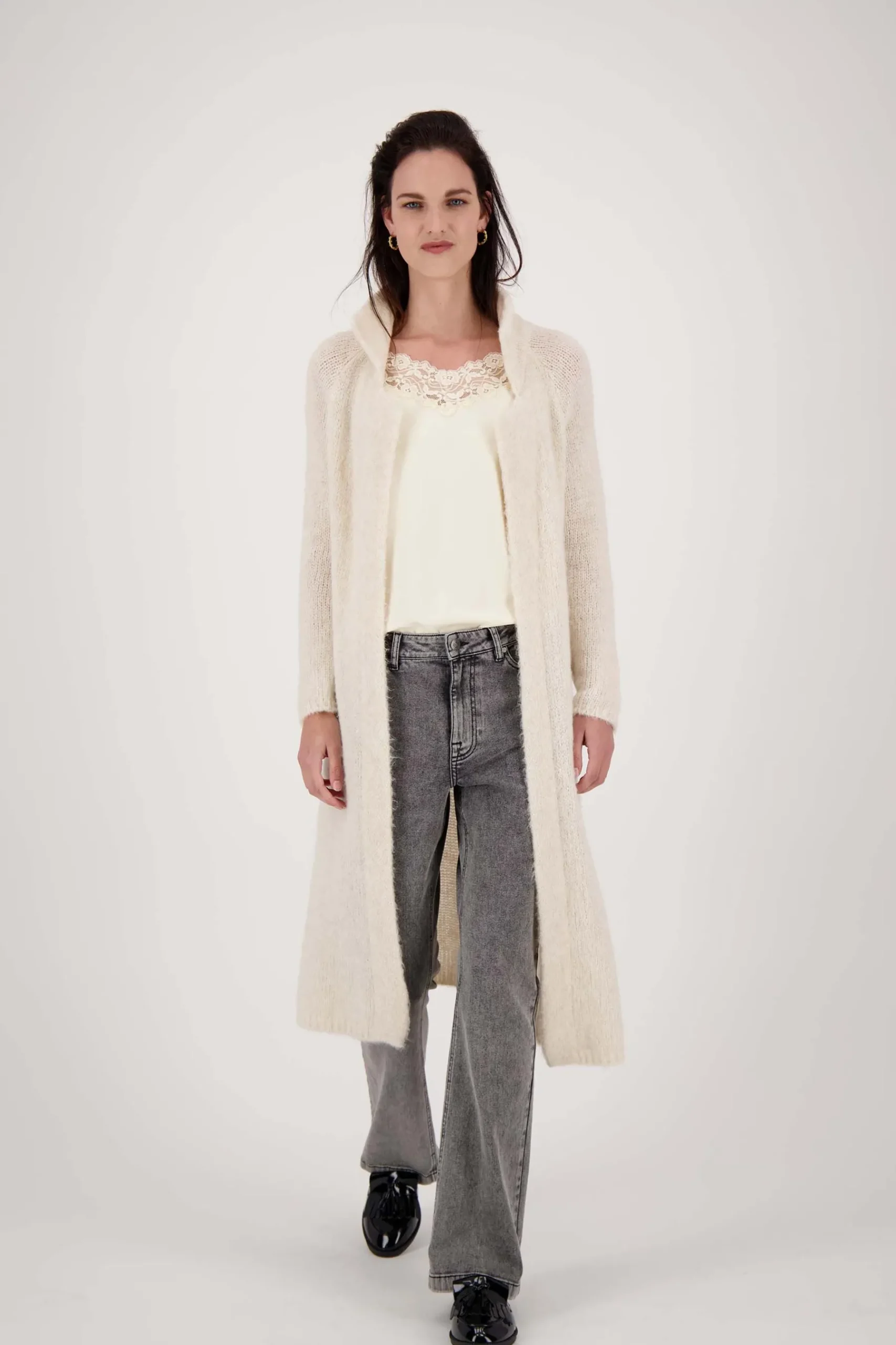 ZUSSS Vesten*lang vest met reverkraag zand