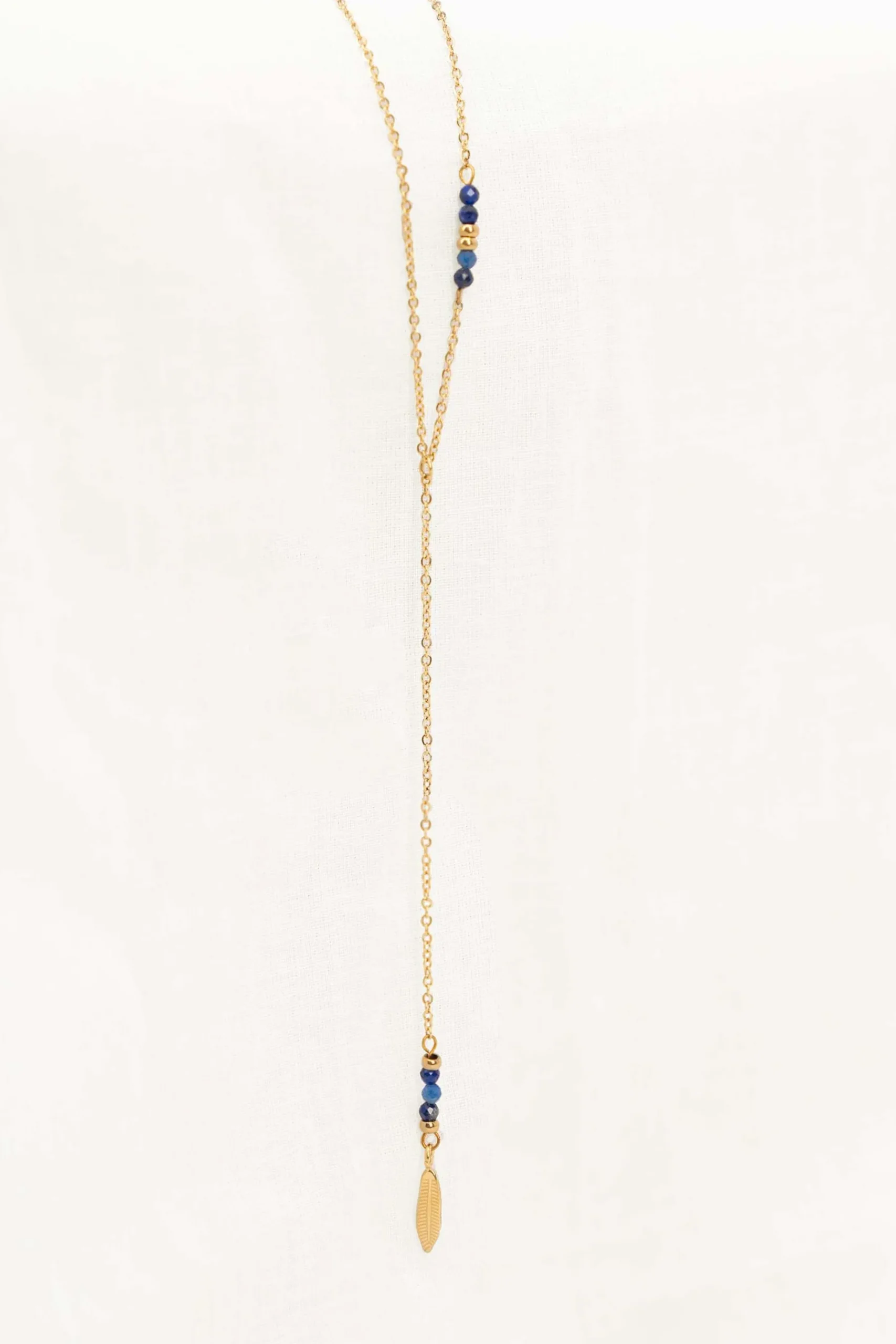 ZUSSS Kettingen*lange ketting met veertje goud/kobalt goud/kobaltblauw