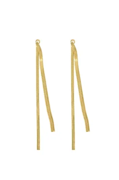 ZUSSS Oorbellen*lange oorbel met visgraat structuur goud