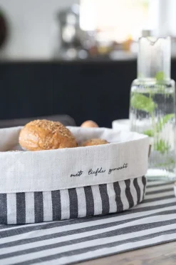 ZUSSS Keukenaccessoires*linnen mandje strepen L antracietgrijs