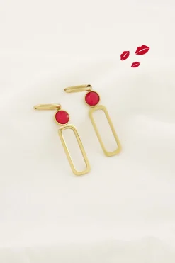 ZUSSS Oorbellen*oorbel met glassteen roze rood rozerood