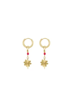 ZUSSS Oorbellen*oorbel met klavertje roze rood rozerood