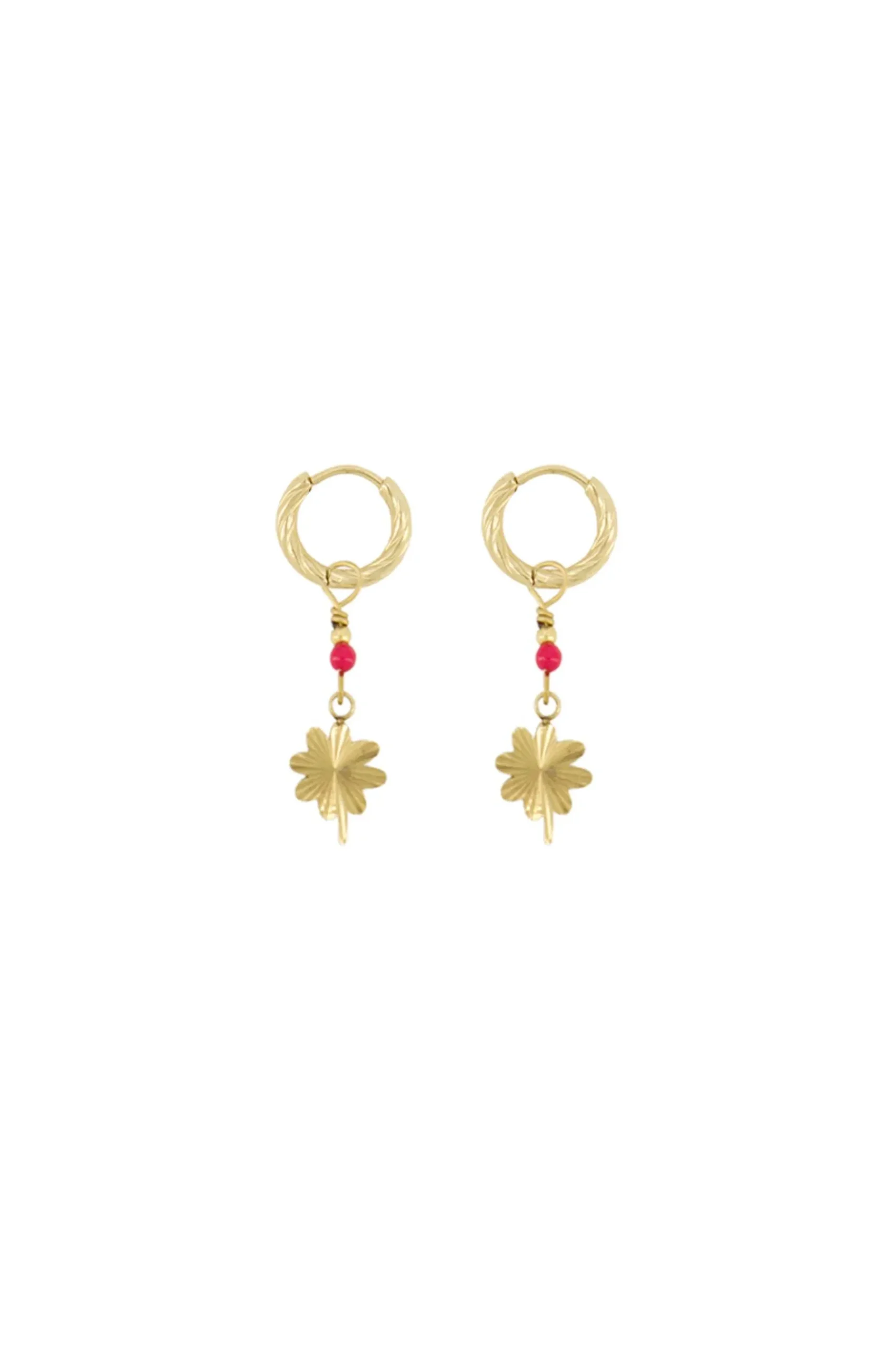 ZUSSS Oorbellen*oorbel met klavertje roze rood rozerood