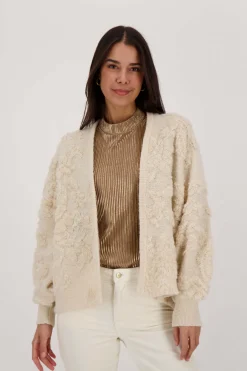 ZUSSS Vesten*openvallend vest met lurex jacquard creme