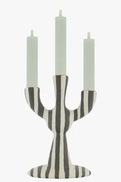 ZUSSS Kaarsen|Kaarsenhouders*polystone kandelaar met strepen zand/antraciet